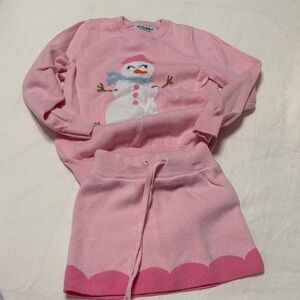Girls Pink Snowman Knit Matching Set by Giltsoad
